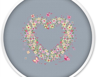 Heart cross stitch pattern, free shipping, cross stitch pdf, watercolor pattern,  pdf cross stitch, love, heart pattern pdf #185