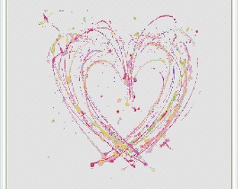 Heart cross stitch pattern, free shipping, cross stitch pdf, watercolor cross stitch pattern,  pdf cross stitch, love pattern, heart #458