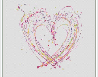 Watercolor Heart Cross Stitch Pattern (PDF)