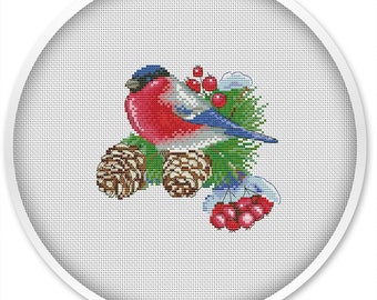 Winter bird cross stitch pattern, instant download, free shipping, handmade design, cross stitch patterns, birds pattern pdf #388