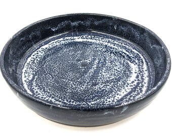 Ceramic Handmade Serving Plate - Deep Dish - Dark Blue and White