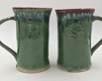 Ceramic Mug - shimmering green, cherry red & speckled white