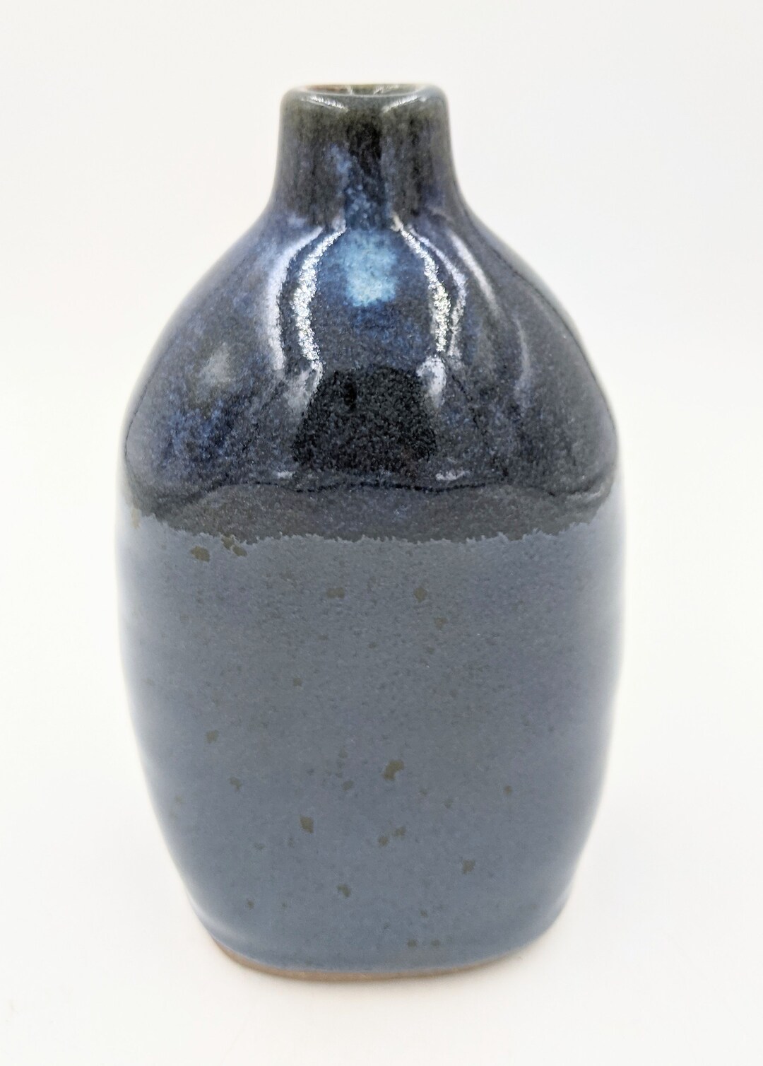 Handmade Ceramic Flower Vase Bottle Shaped Stony Blue and Dark Blue ...