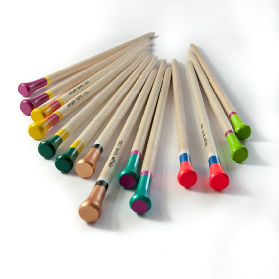 Items similar to Design knitting needles straight wood colorful US 8