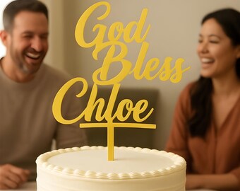 God Bless (name) Personalized Birthday Cake Topper, Name Cake Topper, Customized Cake Topper, Cake Topper with Stand, Birthday Gift