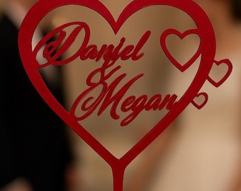 Personalized Wedding Cake Topper, Heart Shaped Cake Topper, Names Inside Heart Cake Topper, Cake Topper with Stand, Wedding Gift