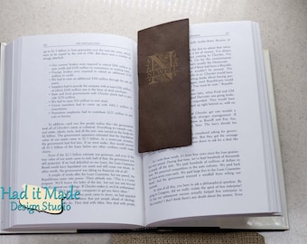 Monogram Bookmark, (BM-M3) Fine Leather Bookmark with Custom made Burlap Gift Bag, 3rd Anniversary Gift, Bookworm, Personalized bookmark