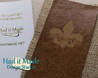 Fleur-de-lis Bookmark, Bookmark, (BM-F12) Fine Leather Bookmark with Custom made Burlap Gift Bag, Bookworm