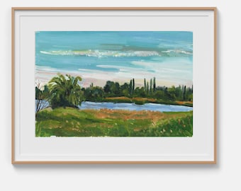Pintura de paisaje Obra de arte al óleo original Arte de pared de árbol Pintura azul Arte de paisaje Pintura al óleo Arte de pared enmarcado 8 "por 12" de Bogdan Shiptenko