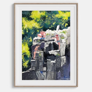 Figurative art Original gouache painting Child on rocks People wall art Contemporary art Painting of people 16x22 inches by Bogdan Shiptenko