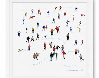 Figurative art Original marker painting Winter waltz People painting Figurative painting White painting 15" x 16" inches by Bogdan Shiptenko