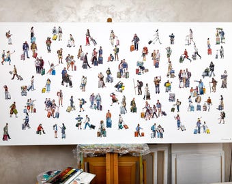 Arte figurativo Original sobre lienzo Pintura de acuarela De vacaciones Pintura de personas Arte en lienzo Pintura figurativa 40 x 80 de Bogdan Shiptenko