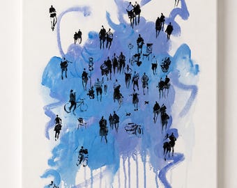 Figurative art Original acrylic painting Magic people Minimalist art Blue painting Canvas wall art People artwork 16x24" by Bogdan Shiptenko