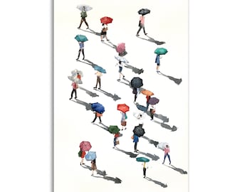 Umbrella People Watercolor Art Print: City Street Scene Minimalist art Framed wall art 20x28 inches by Bogdan Shiptenko