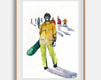 Figurative art Original watercolor painting Snowboarder painting People artwork Watercolor art Figurative painting 20x28 by Bogdan Shiptenko