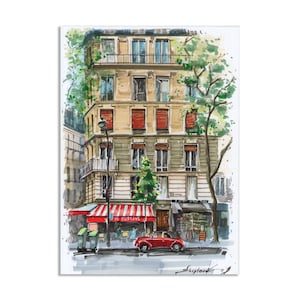 Paris Cafe Impression de peinture originale Paris Wall Art France Artwork Cityscape Painting Architecture Sketch 11 » par 14 » par Bogdan Shiptenko