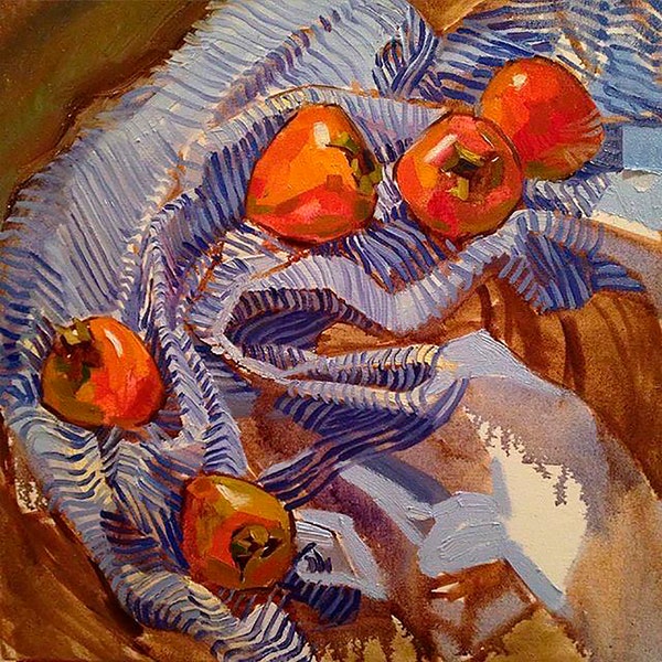 Persimmons Fruit Print of Original Oil Painting Still Life Painting Persimmons Wall Art Fruit Art Food Painting Fruit Still Life 20" by 20"