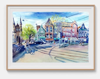 Cityscape painting Original watercolor painting Amsterdam light Architecture sketch Street painting City wall art 12x16" by Bogdan Shiptenko