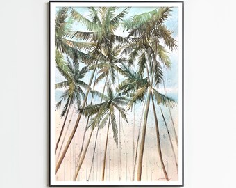 Landscape painting Original watercolor painting Tropical palms Landscape art Palm painting Vertical art 28" x 40" inches by Bogdan Shiptenko