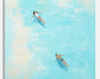 Figurative art Original acrylic painting Two in astral Large painting Canvas wall art Minimalist artwork 28 x 28" inches by Bogdan Shiptenko