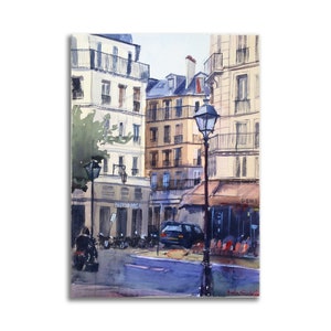 Quartier de Paris Impression d'une peinture originale à l'aquarelle Oeuvre d'art paysage urbain Peinture de quartier Paris croquis 12" par 16" par Bogdan Shiptenko