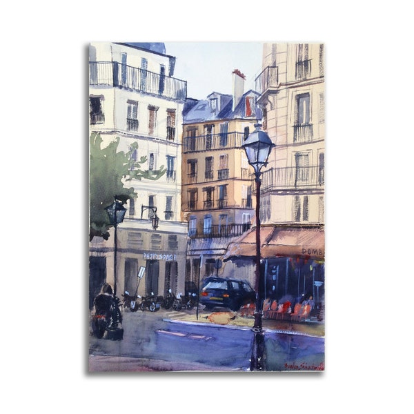 Paris City Skyline Impression de peinture aquarelle originale Peinture de paysage urbain Architecture Wall Art Street Painting 12x16 » par Bogdan Shiptenko