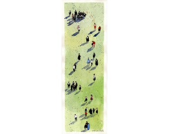 Graduation Painting Original Artwork Watercolor Painting Figurative Art People Painting Panoramic Painting 5 x 15 inches by Bogdan Shiptenko