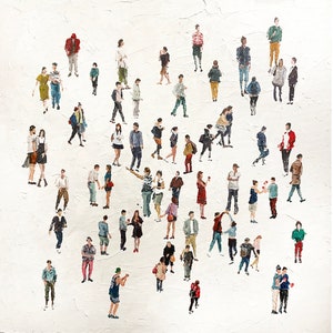 Society Print of Original Acrylic Painting People Art Figurative Painting People Painting Minimalist Art 12 by 12 inches by Bogdan Shiptenko