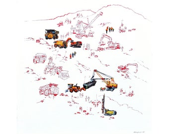 Figurative art Original acrylic painting Heavy machinery Large painting Figurative painting Acrylic artwork 32x32 inches by Bogdan Shiptenko