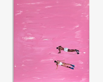 Figurative art Original acrylic painting Two swimmers Pink wall art Minimalist art Canvas painting Vertical art 20 x 24" by Bogdan Shiptenko