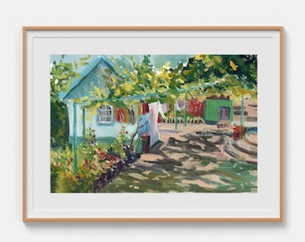 Cityscape painting Original oil painting Cottage garden Tree painting Oil art Village painting Cityscape art 8x12 inches by Bogdan Shiptenko
