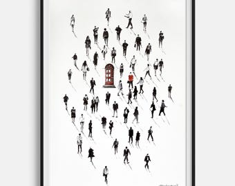 Figurative art Original watercolor painting One in thousand People painting Framed art Vertical painting 12 x 16" inches by Bogdan Shiptenko