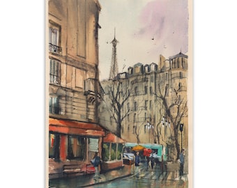 Charme parisien Giclée d'aquarelle originale Art de Paris Peinture de paysage urbain Croquis d'architecture 27,4 x 35,4 cm par Bogdan Shiptenko