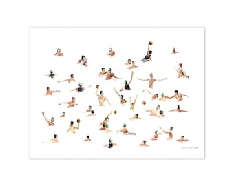 Print from Original Watercolor Painting, Large Painting, Poster Art, Water Polo Playing, Swimming Pool, Sports & Fitness, People Portrait