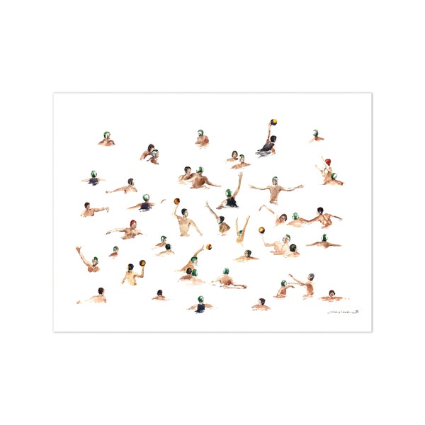 Print from Original Watercolor Painting, Large Painting, Poster Art, Water Polo Playing, Swimming Pool, Sports & Fitness, People Portrait