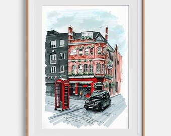 Cityscape painting Original marker painting Walk in London City wall art Architecture sketch City skyline art 8x12" inch by Bogdan Shiptenko