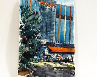 Cityscape painting Original watercolor painting Urban rhythm Architecture art Urban painting Vertical art 8 x 12" inches by Bogdan Shiptenko