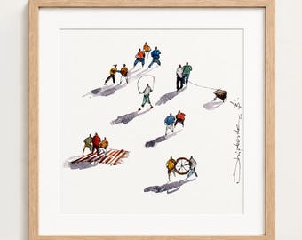 Figurative art Original watercolor painting Childrens toys Contemporary art Framed painting Watercolor art 6 x 6" inches by Bogdan Shiptenko