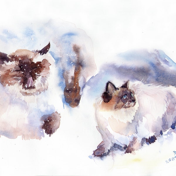 Siamese cat Original watercolor painting Pet artwork Animal painting Watercolor artwork Cat art Pet painting 8x12 inches by Bogdan Shiptenko