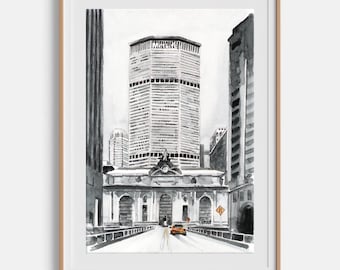 Cityscape painting Original watercolor painting New York passage Architecture art Framed wall art New York painting 8x12 by Bogdan Shiptenko