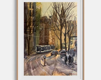 Cityscape painting Original watercolor painting Sunlit Amsterdam Architecture artwork Vertical art Watercolor art 12x16" by Bogdan Shiptenko