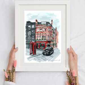 London art Original marker painting, experience the bustling energy of London's streets in this original marker painting, which skillfully captures the city's iconic architecture and dynamic street scenes in vivid detail.