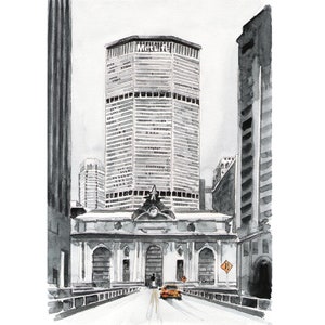 New York architecture Original watercolor painting Architecture art Cityscape painting New York art City painting 8 x 12 by Bogdan Shiptenko