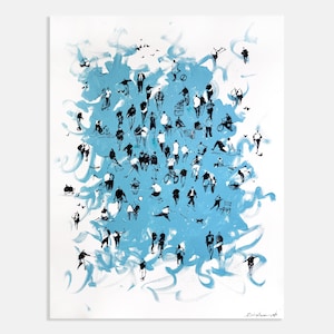 Figurative art Original acrylic painting Urban flow Blue painting Minimalist art Acrylic artwork Canvas wall art 28 x 36 by Bogdan Shiptenko