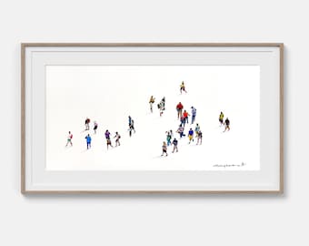 Figurative art Original marker painting Marathon runners Marker art Figurative painting Original artwork 8" x 16" inches by Bogdan Shiptenko