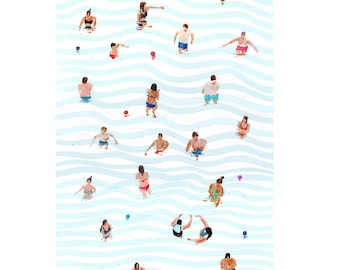 Basin day Print of original painting Marker artwork Swimming pool painting Figurative Art People wall art 11 x 14 inches by Bogdan Shiptenko