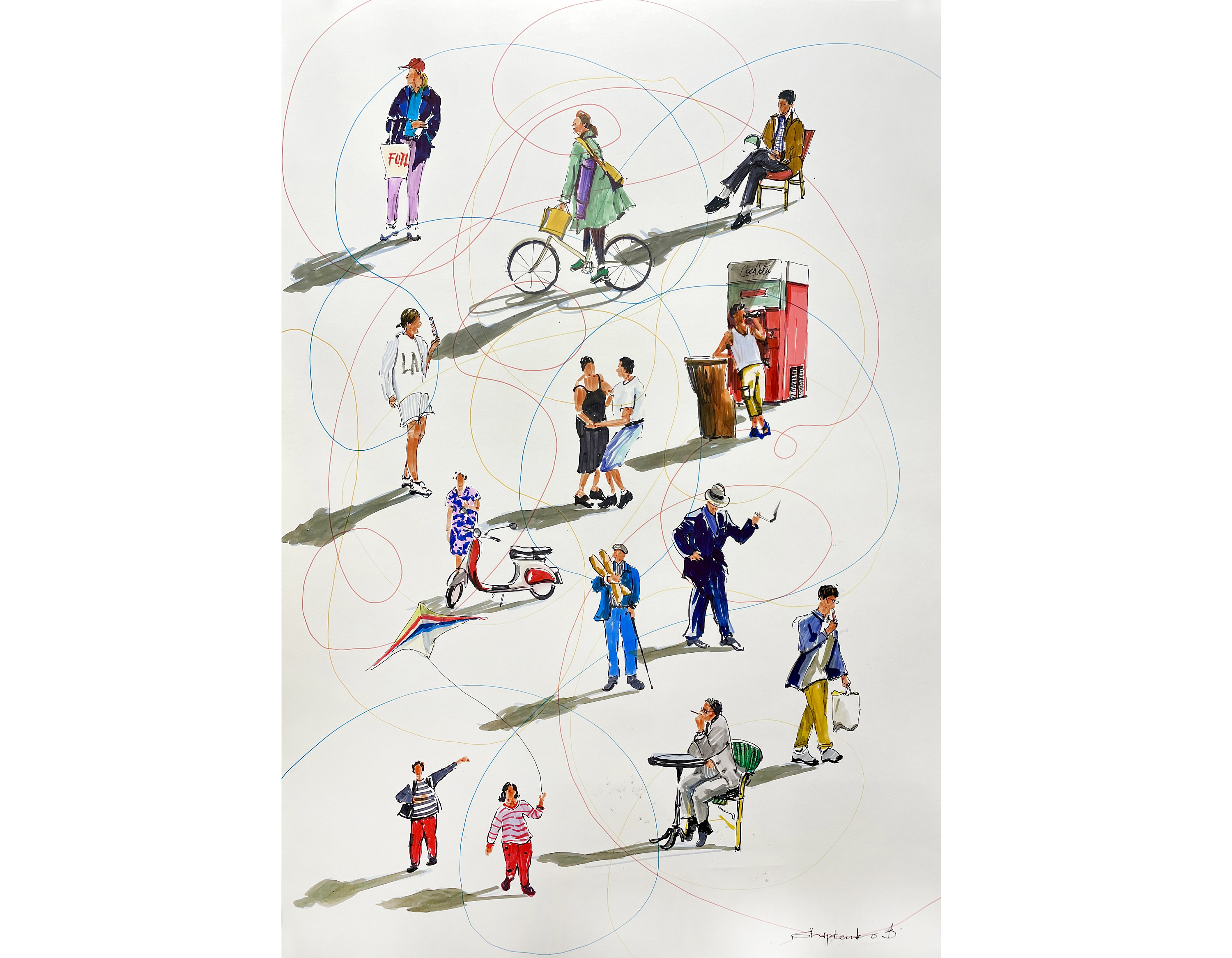 Those who love life Print of Original Markers Painting Figurative Art Urban Painting People Art Life Painting 18" by 25" by Bogdan Shiptenko