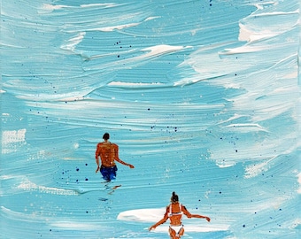 Arte figurativo Pintura acrílica original Silencio marino Arte mural azul Pintura con técnica de impasto Arte náutico Arte sobre lienzo 8x12 pulgadas por Bogdan Shiptenko