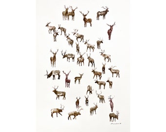 Giclée animal cerf sur papier aquarelle originale Art renne Peinture contemporaine Oeuvre de cerf 18 x 24 pouces par Bogdan Shiptenko