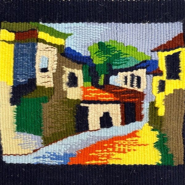 Tapestry Road Home Original hand made Woolen threads Cityscape artwork Architecture artwork Tapestry art 13 by 16 inches by Bogdan Shiptenko